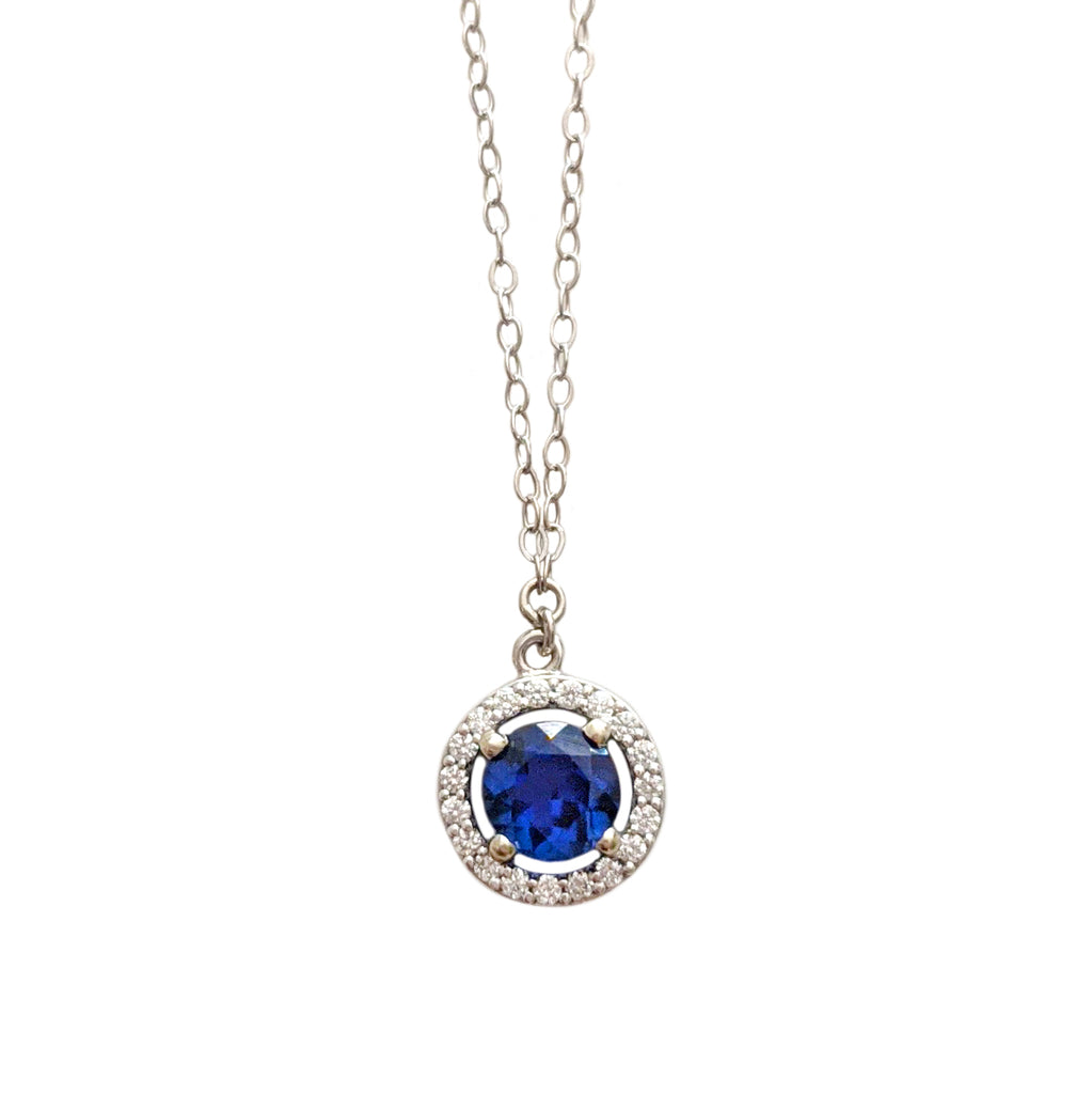Sapphire Diamond Halo Necklace