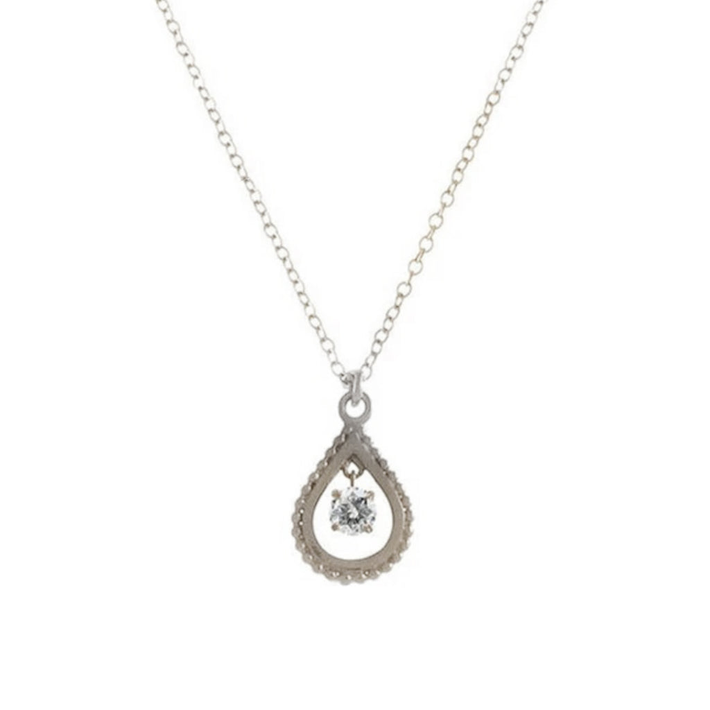 14k Small Teardrop Necklace w. Diamond