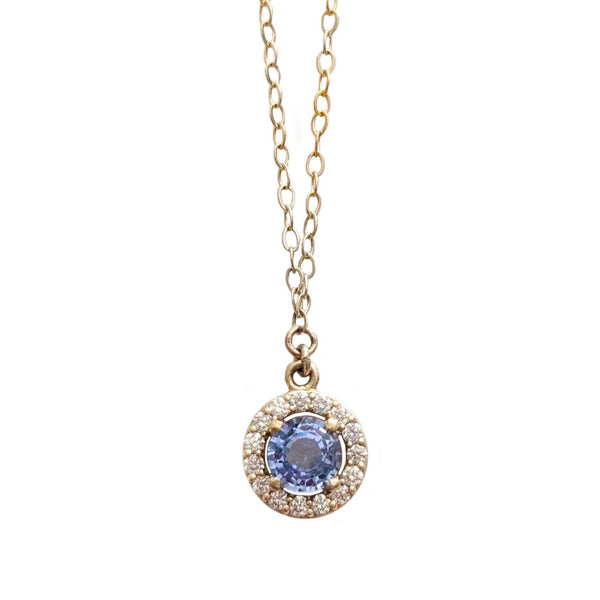Sapphire Diamond Halo Necklace